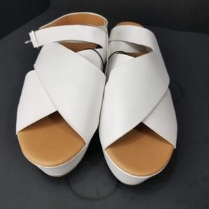 Thick Criss Cross Strappy Wedge Sandals